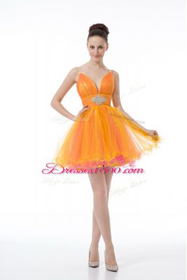 Mini Length Orange Straps Sleeveless Zipper