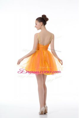 Mini Length Orange Straps Sleeveless Zipper