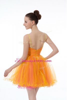 Mini Length Orange Straps Sleeveless Zipper