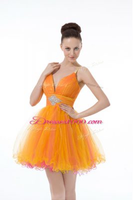 Mini Length Orange Straps Sleeveless Zipper