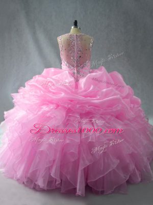 Straps Sleeveless Zipper Sweet 16 Dress Baby Pink Organza