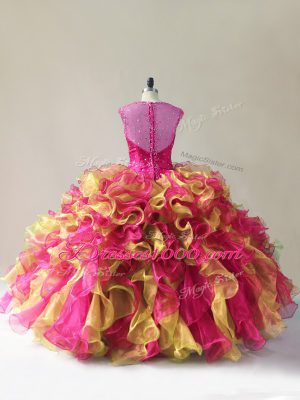 Multi-color Organza Zipper Quinceanera Gowns Sleeveless Floor Length Beading and Ruffles