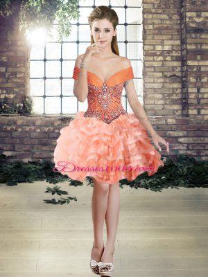 Orange Ball Gowns Beading and Ruffled Layers Custom Made Lace Up Organza Sleeveless Mini Length