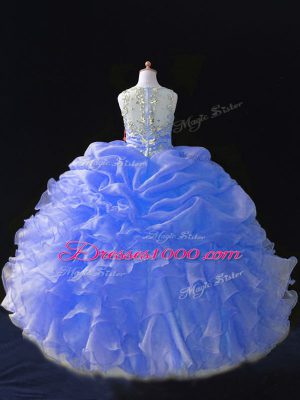 Straps Sleeveless Organza Juniors Party Dress Beading and Ruffles and Pick Ups Zipper