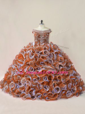 Sleeveless Organza Court Train Quince Ball Gowns in Multi-color with Beading and Ruffles