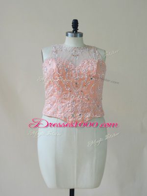 Peach Sleeveless Beading and Ruffles Floor Length Quinceanera Dress