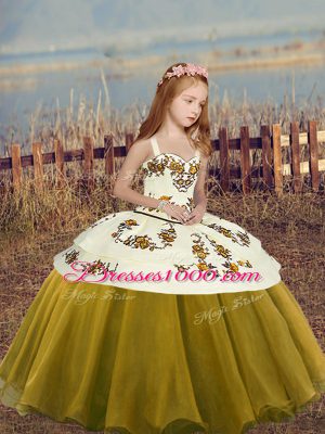 Beading Pageant Dress for Girls Olive Green Lace Up Sleeveless Floor Length