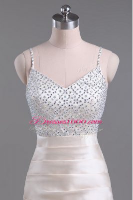 Custom Made Champagne Side Zipper Straps Beading Prom Party Dress Satin Sleeveless