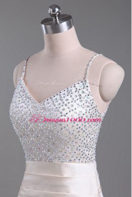 Custom Made Champagne Side Zipper Straps Beading Prom Party Dress Satin Sleeveless