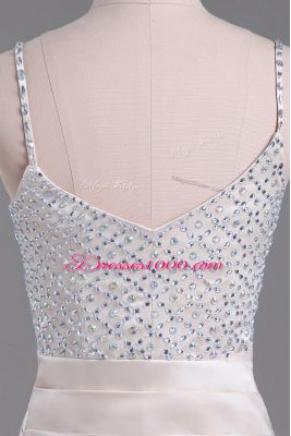 Custom Made Champagne Side Zipper Straps Beading Prom Party Dress Satin Sleeveless