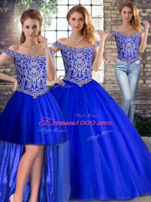 Adorable Sleeveless Brush Train Lace Up Beading Ball Gown Prom Dress