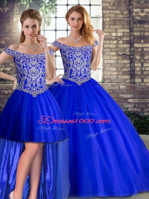 Adorable Sleeveless Brush Train Lace Up Beading Ball Gown Prom Dress