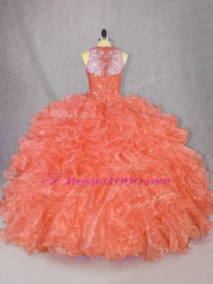 Scoop Sleeveless Zipper Sweet 16 Quinceanera Dress Orange Organza