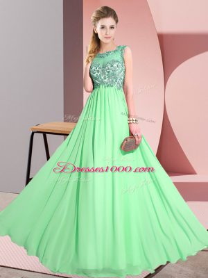 Pretty Sleeveless Floor Length Beading and Appliques Backless Quinceanera Court of Honor Dress with Green