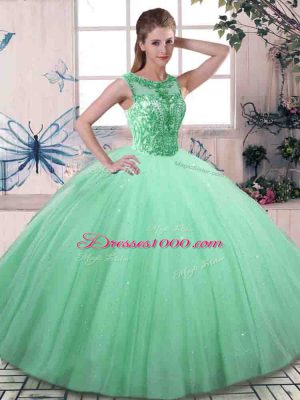 Clearance Apple Green Tulle Lace Up Sweet 16 Quinceanera Dress Sleeveless Floor Length Beading