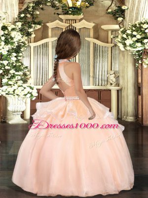 High End Peach Backless Kids Formal Wear Beading Sleeveless Floor Length