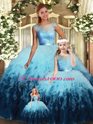 Floor Length Backless Quinceanera Gown Multi-color for Sweet 16 and Quinceanera with Lace and Ruffles