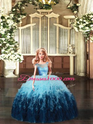 Floor Length Backless Quinceanera Gown Multi-color for Sweet 16 and Quinceanera with Lace and Ruffles