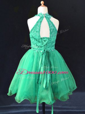 Dazzling Green Lace Up Flower Girl Dresses for Less Beading and Lace Sleeveless Mini Length