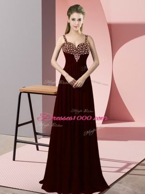 Sleeveless Chiffon Floor Length Zipper Prom Evening Gown in Burgundy with Beading