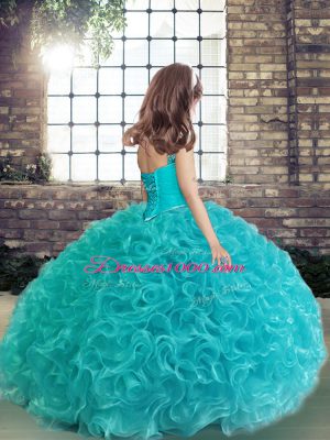 Custom Fit Yellow Green Straps Neckline Beading and Ruffles Little Girl Pageant Gowns Sleeveless Lace Up
