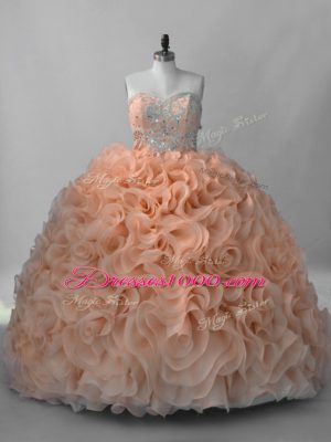 Peach Sleeveless Beading Lace Up 15 Quinceanera Dress