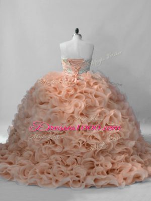 Peach Sleeveless Beading Lace Up 15 Quinceanera Dress