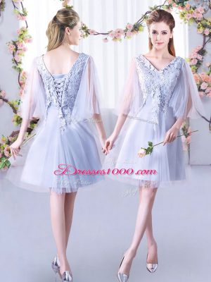 Admirable Tulle Sleeveless Mini Length Wedding Guest Dresses and Lace