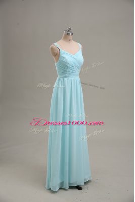 Empire Prom Dress Blue Straps Chiffon Sleeveless Floor Length Zipper