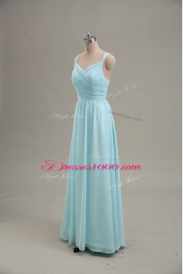 Empire Prom Dress Blue Straps Chiffon Sleeveless Floor Length Zipper