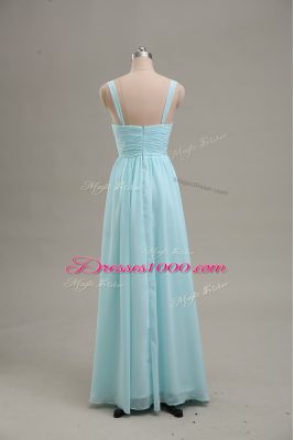 Empire Prom Dress Blue Straps Chiffon Sleeveless Floor Length Zipper