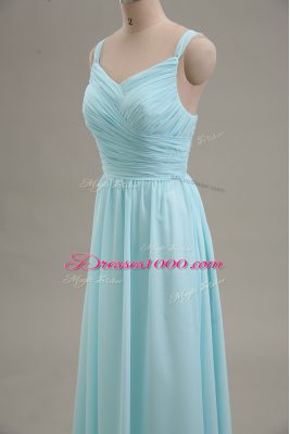 Empire Prom Dress Blue Straps Chiffon Sleeveless Floor Length Zipper