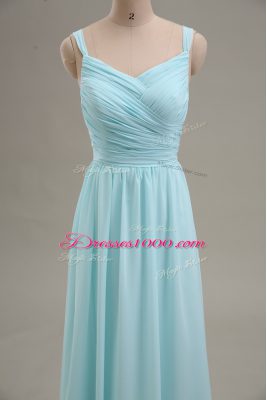 Empire Prom Dress Blue Straps Chiffon Sleeveless Floor Length Zipper