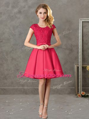 Custom Design Red Zipper Dama Dress for Quinceanera Lace Short Sleeves Mini Length