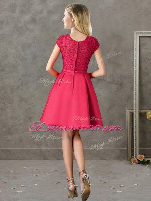 Custom Design Red Zipper Dama Dress for Quinceanera Lace Short Sleeves Mini Length