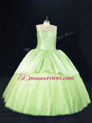 Chic Yellow Green Tulle Lace Up Scoop Sleeveless Floor Length 15th Birthday Dress Beading