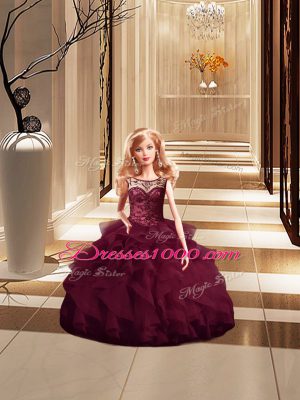 Nice Burgundy Scoop Neckline Beading and Ruffles Quinceanera Gowns Sleeveless Lace Up