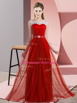 Delicate Red Lace Up Damas Dress Beading Sleeveless Floor Length