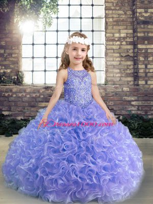 Lavender Pageant Dresses Party and Wedding Party with Beading and Ruffles Scoop Sleeveless Lace Up