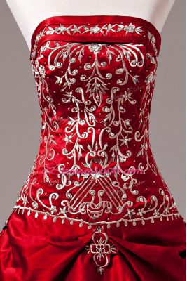 Luxury Ball Gowns Sleeveless Wine Red Wedding Gown Brush Train Lace Up