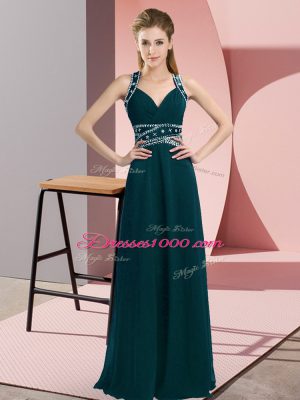 Floor Length Empire Sleeveless Peacock Green Prom Evening Gown Backless
