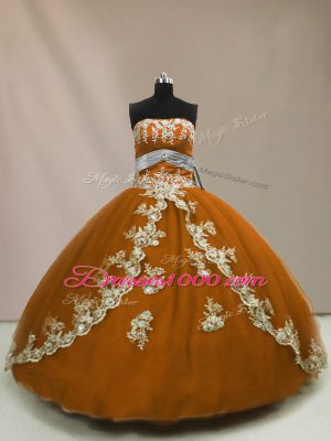 Eye-catching Appliques Quinceanera Dress Brown Lace Up Sleeveless Floor Length