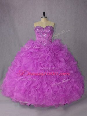 Elegant Organza Sweetheart Sleeveless Lace Up Beading Quinceanera Gown in Lilac