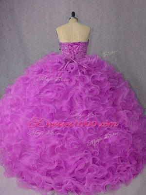 Elegant Organza Sweetheart Sleeveless Lace Up Beading Quinceanera Gown in Lilac