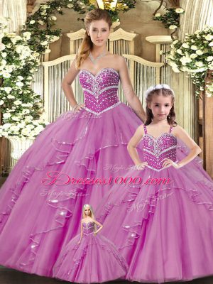 Smart Sleeveless Floor Length Beading Lace Up Quinceanera Dress with Lilac