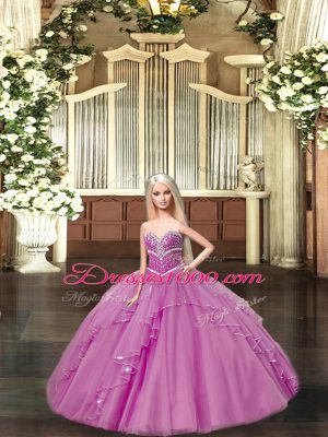 Smart Sleeveless Floor Length Beading Lace Up Quinceanera Dress with Lilac