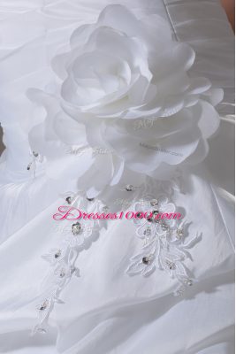 Sleeveless Brush Train Lace Up Beading and Pick Ups and Hand Made Flower Bridal Gown