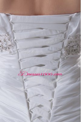 Sleeveless Brush Train Lace Up Beading and Pick Ups and Hand Made Flower Bridal Gown