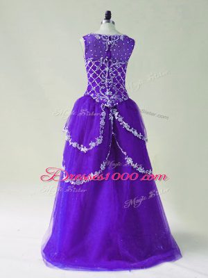 Best Selling High Low Purple Homecoming Dresses Tulle Sleeveless Beading and Appliques