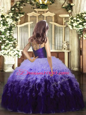 Fashion Multi-color Tulle Zipper Girls Pageant Dresses Sleeveless Floor Length Ruffles